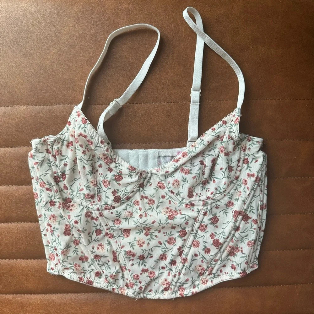 Francesca’s Lola Ditsy Floral Mesh Corset Top